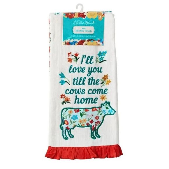 Pioneer Woman Farm Animals Kitchen Towels 3-pc Embroidered 16"W x 28"L Gift NEW - Picture 3 of 8